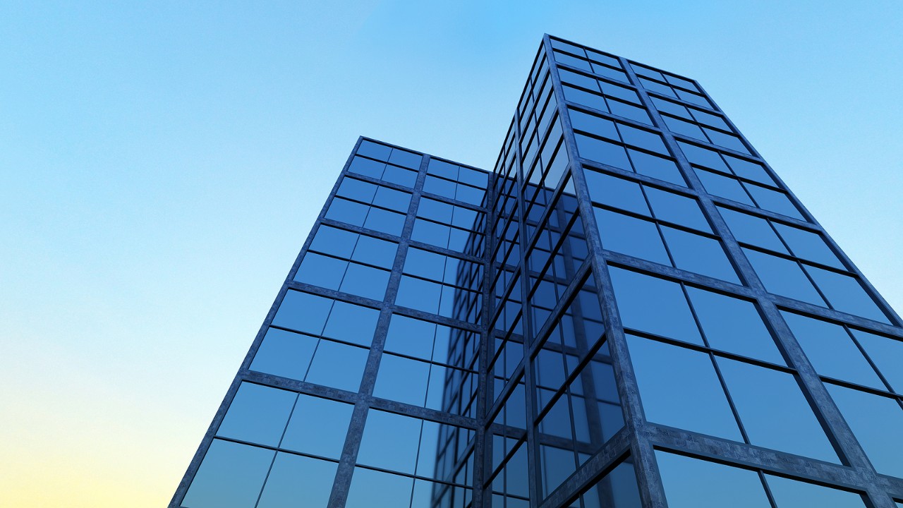 office tower skyscraper building blue windows glass business 3D illustration