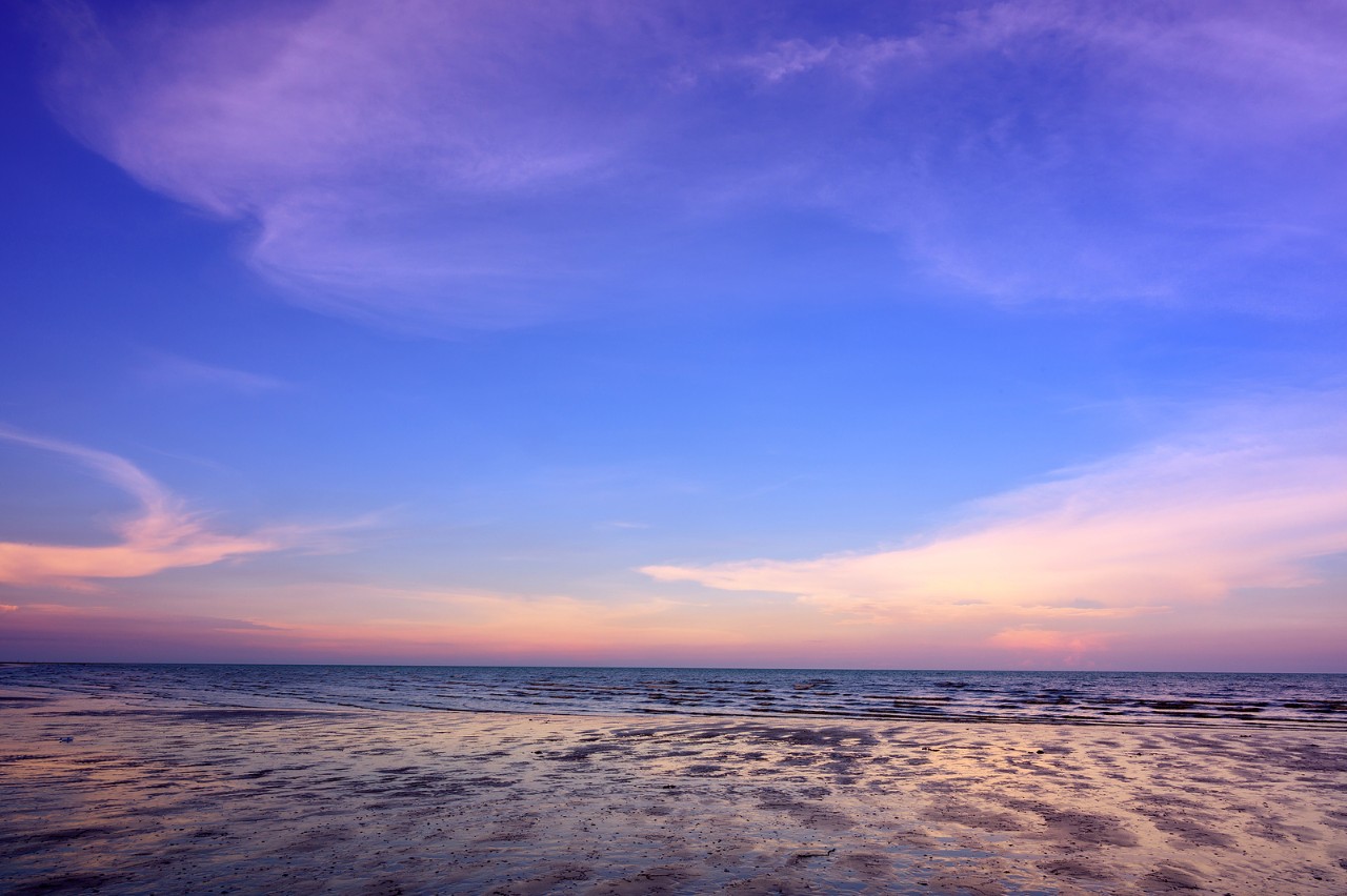Tropical Beach Sunset During Ebb Time. Sea Water Low Tide. Tropical beach sunset during ebb time. Sea water low tide